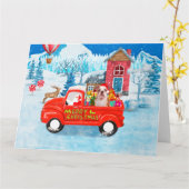 クリスマス配送トラックの雪の中のイングリッシュ・ブルドッグ カード (黄色い花)