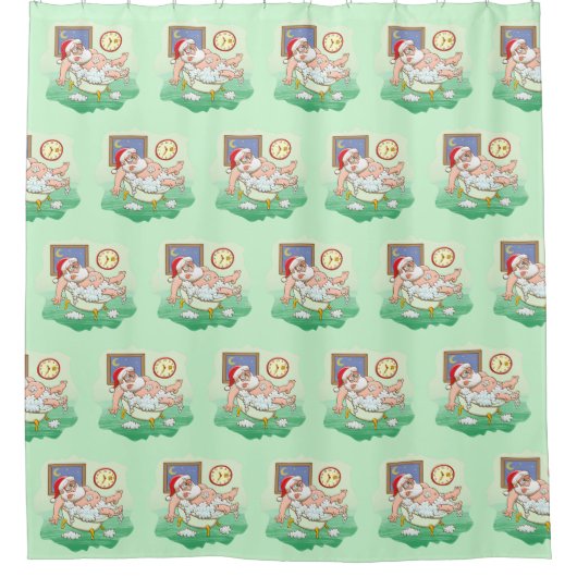 クリスマス配達の後で浴室を取る排出されたサンタ シャワーカーテン (正面)