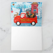 クリスマス配達トラックに乗るダックスフンド犬の雪  カード (内部)