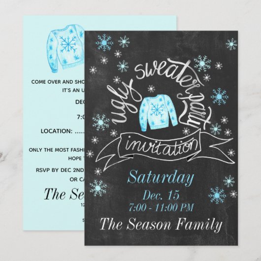 クリスマス醜いスウェーター パーティー招待状 招待状 (正面/裏面)
