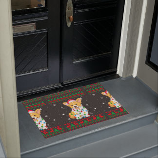 クリスマス醜いセータークリスマスライトコルギドッグ恋人 ドアマット