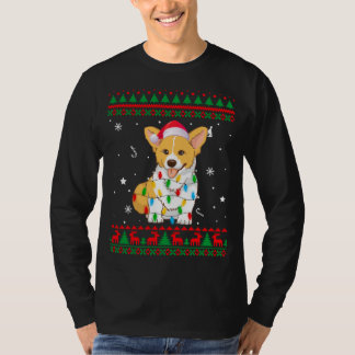 クリスマス醜いセータークリスマスライトコルギドッグ恋人 Tシャツ