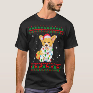 クリスマス醜いセータークリスマスライトコルギドッグ恋人 Tシャツ