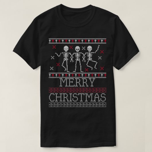 クリスマス醜いセーターゴシック不気味踊りスケルトンChr Tシャツ (デザイン正面)
