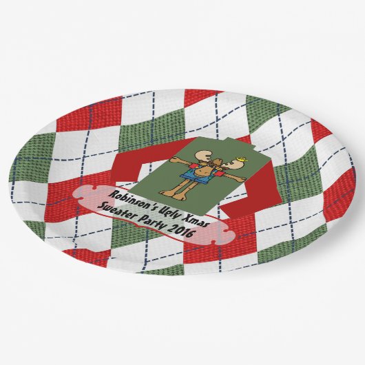 クリスマス醜いセーターパーソナライズされたパーティー ペーパープレート (アングル)