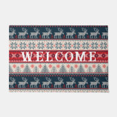 クリスマス醜いセーターフェイク編み物トナカイ ドアマット (正面)