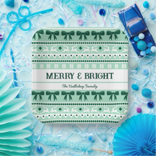 クリスマス醜いセーター家族名造幣局グリーン ペーパープレート (パーティー)