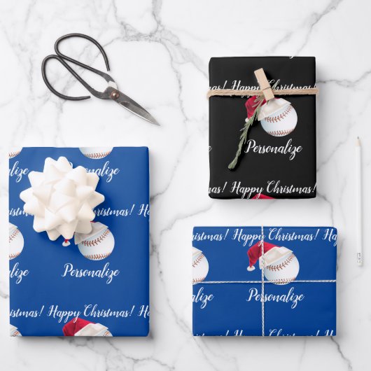 クリスマス野パーソナライズされた球スポーツサンタラップ ラッピングペーパーシート (正面)