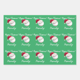 クリスマス野パーソナライズされた球スポーツサンタ  ラッピングペーパーシート