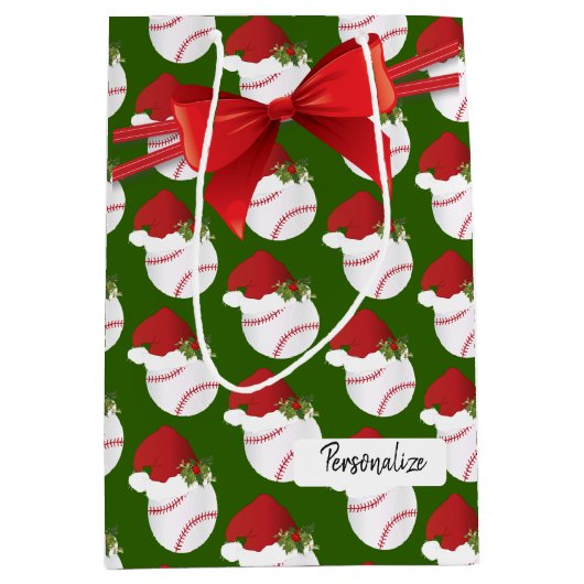 クリスマス野球のパターン ミディアムペーパーバッグ (正面)