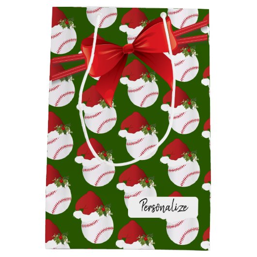 クリスマス野球のパターン ミディアムペーパーバッグ (裏面)