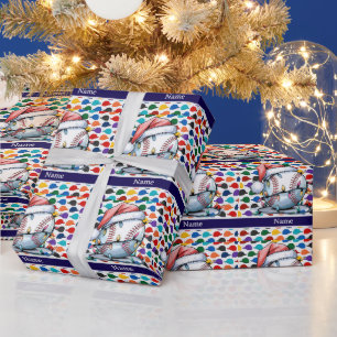 クリスマス野球の名前子供へ ラッピングペーパー