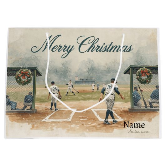 クリスマス野球選手の名前で野球 ラージペーパーバッグ (正面)