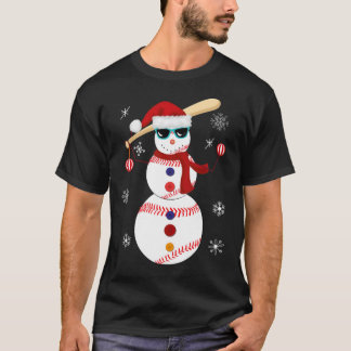 クリスマス野球雪だるまサンタハットギフトチームバス Tシャツ