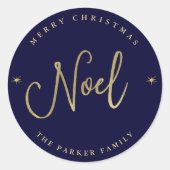 クリスマス金ゴールドおよび海軍の夜のNoel |の星 ラウンドシール (正面)