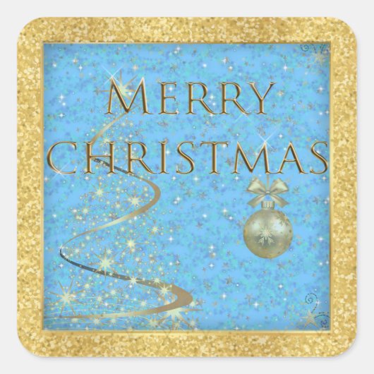 クリスマス金ゴールドとブルー スクエアシール (正面)
