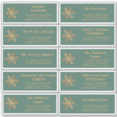 クリスマス金ゴールドのスノーフレークグリーン住所 シール (正面)