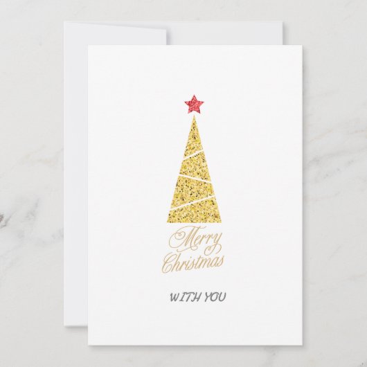 クリスマス金ゴールドの木のお友達へのプレゼント 招待状 (正面)