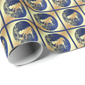 クリスマス金ゴールドの馬が青い金ゴールドマス ラッピングペーパー (ロールコーナー)