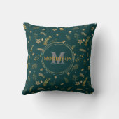 クリスマス金ゴールドアエレガントーチモダンモノグラムグリーン クッション (裏面)