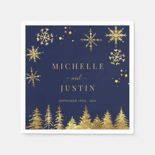 クリスマス金ゴールドウッドランドパイン結婚ズ スタンダードカクテルナプキン (正面)