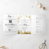 クリスマス金ゴールドウッドランドパイン結婚ズ 三つ折り招待状 (内部)