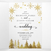 クリスマス金ゴールドウッドランドパイン結婚ズ 三つ折り招待状 (内部中)