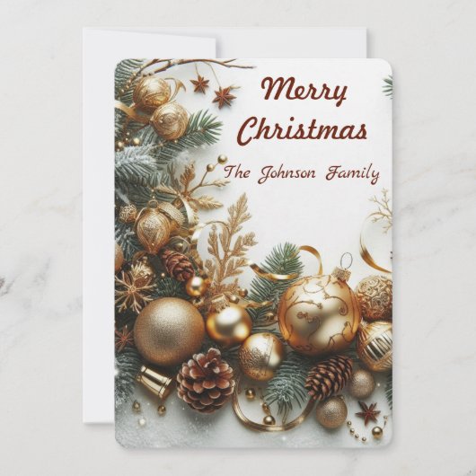 クリスマス金ゴールドオーナメントと枝 シーズンカード (正面)