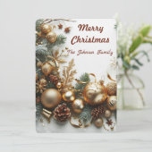 クリスマス金ゴールドオーナメントと枝 シーズンカード (スタンド正面)
