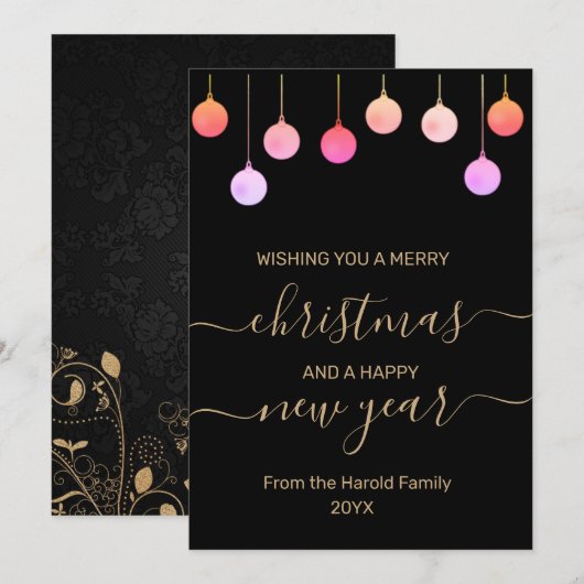 クリスマス金ゴールドカラフルフェスティバルつるオーナメント シーズンカード (正面/裏面)