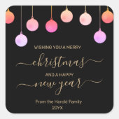 クリスマス金ゴールドカラフルフェスティバルつるオーナメント スクエアシール (正面)