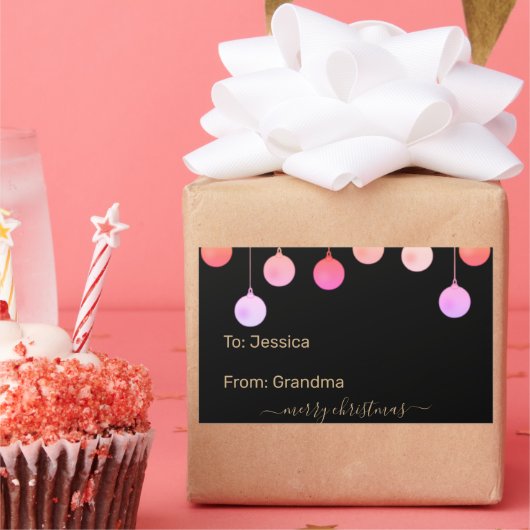 クリスマス金ゴールドカラフルフェスティバルつるオーナメント 長方形シール (パーティー)