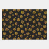 クリスマス金ゴールドクリスタル雪の結晶オンブラック ラッピングペーパーシート (正面2)