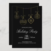 クリスマス金ゴールドグリッターオーナメントホリデーパーティー 招待状 (正面/裏面)