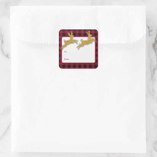 クリスマス金ゴールドグリッターディアスクエアステッカー スクエアシール (バッグ)