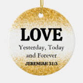 クリスマス金ゴールドグリッターバイブル聖句の愛 セラミックオーナメント (正面)