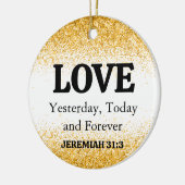 クリスマス金ゴールドグリッターバイブル聖句の愛 セラミックオーナメント (左)