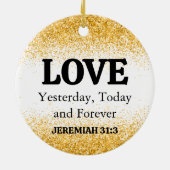 クリスマス金ゴールドグリッターバイブル聖句の愛 セラミックオーナメント (裏面)