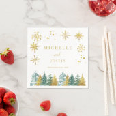 クリスマス金ゴールドグリーンウッドランドパイン結婚ズ スタンダードカクテルナプキン (インサイチュ)