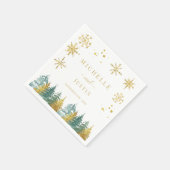 クリスマス金ゴールドグリーンウッドランドパイン結婚ズ スタンダードカクテルナプキン (角)