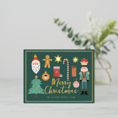 クリスマス金ゴールドサンタナツクラッカーかわいいサンタフォイルI 箔招待状ポストカード (立ち正面)