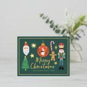 クリスマス金ゴールドサンタナツクラッカーキュートサンタ 箔招待状ポストカード (立ち正面)