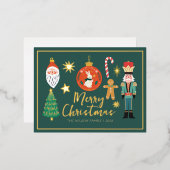 クリスマス金ゴールドサンタナツクラッカーキュートサンタ 箔招待状ポストカード (正面/裏面)