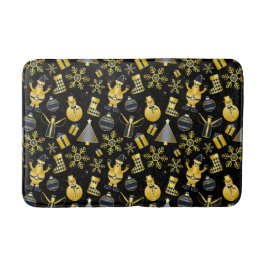 クリスマス金ゴールドサンタ雪だるまストッキングギフトパターン バスマット