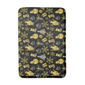 クリスマス金ゴールドサンタ雪だるまストッキングギフトパターン バスマット (正面縦)