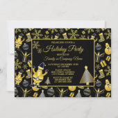 クリスマス金ゴールドサンタ雪だるまストッキングギフトパターン 招待状 (正面)