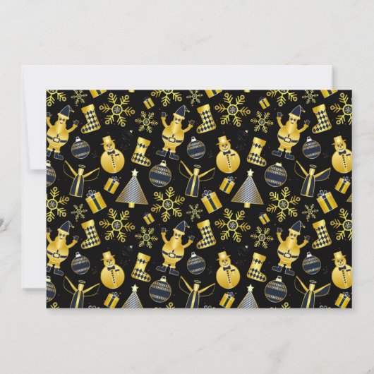 クリスマス金ゴールドサンタ雪だるまストッキングギフトパターン 招待状 (裏面)