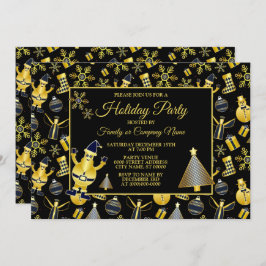 クリスマス金ゴールドサンタ雪だるまストッキングギフトパターン 招待状