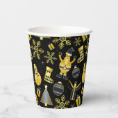 クリスマス金ゴールドサンタ雪だるまストッキングギフトパターン 紙コップ (裏面)