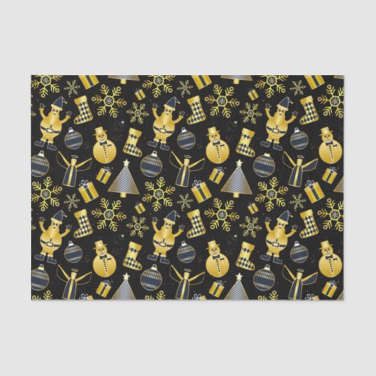 クリスマス金ゴールドサンタ雪だるまストッキングギフトパターン 薄葉紙 (正面)